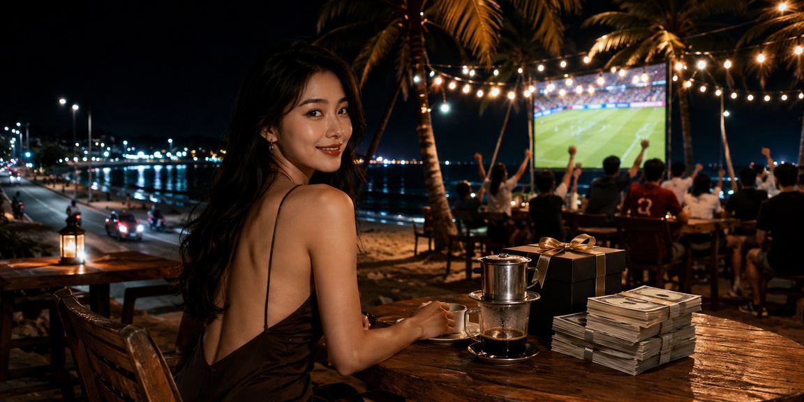 Người dùng tại Phan Thiết vừa uống cà phê vừa xem tỷ lệ cược trên điện thoại